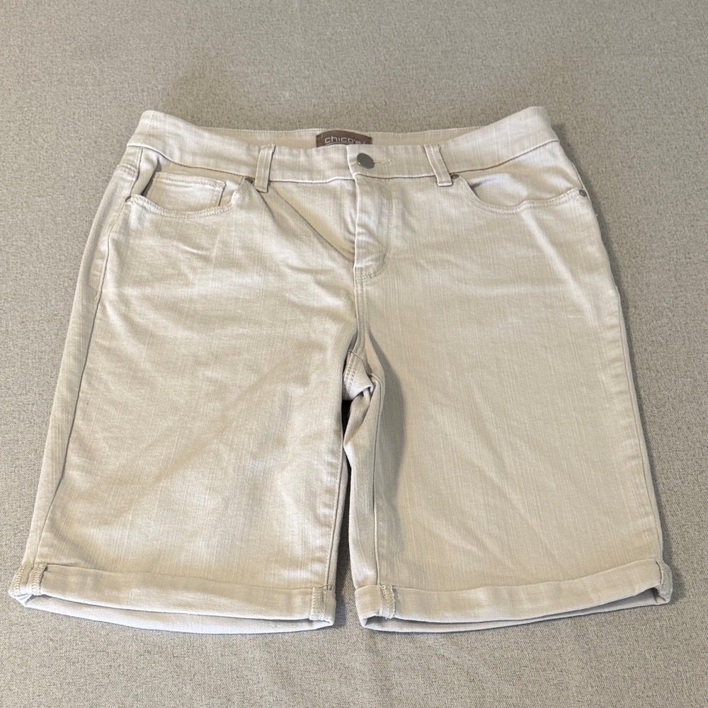 Chico's Cream Bermuda Denim Shorts SZ0(4)